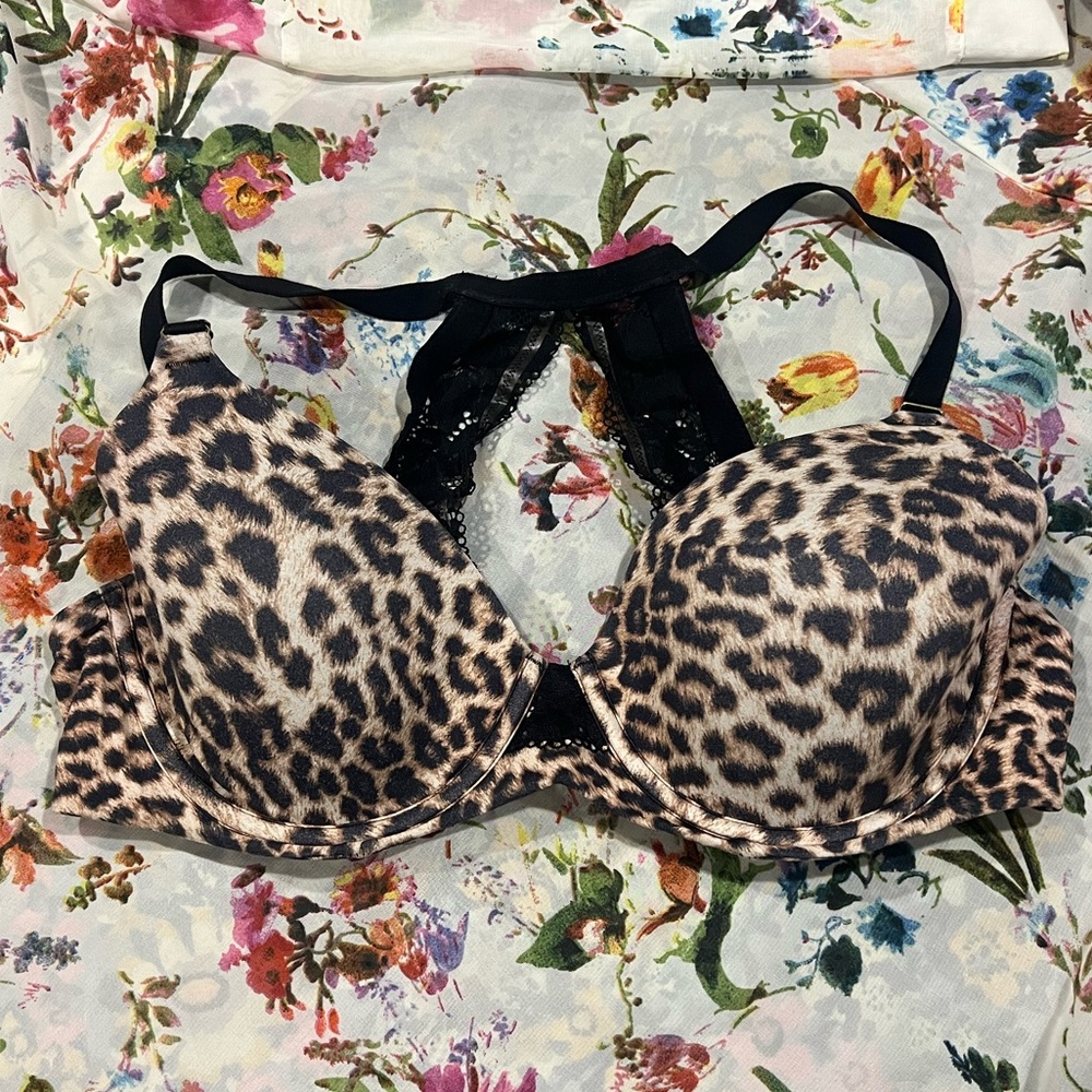 Soma Leopard Print Push-Up Bra with Black Lace
